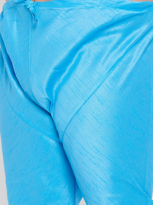 Vastramay Men's Plus Size Aqua Blue Silk Blend Kurta Pyjama Set